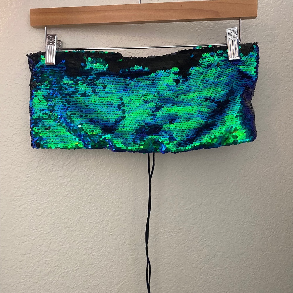 Peacock sequin tube top